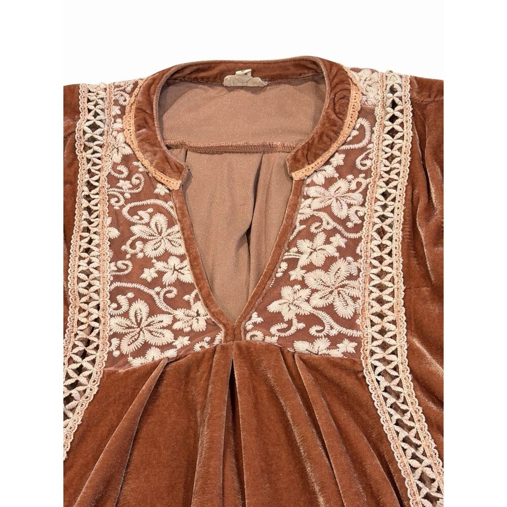 POL Dusty Pink Pink Velvet & Lace Babydoll Dress Women’s Small Boho Peasant - Picture 7 of 10